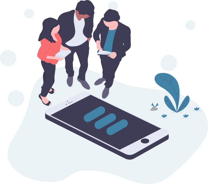 personnes travaillant sur une application mobile wé-co